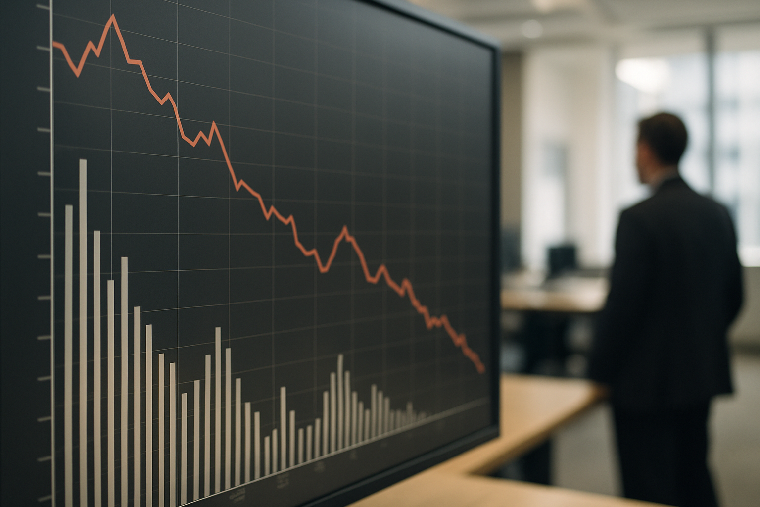 Andamento di mercato in rallentamento con grafico finanziario stilizzato