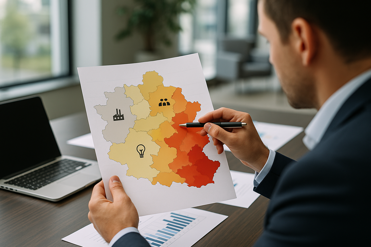 Illustrazione concettuale dei divari di crescita economica tra regioni con indicatori di infrastrutture e produttività