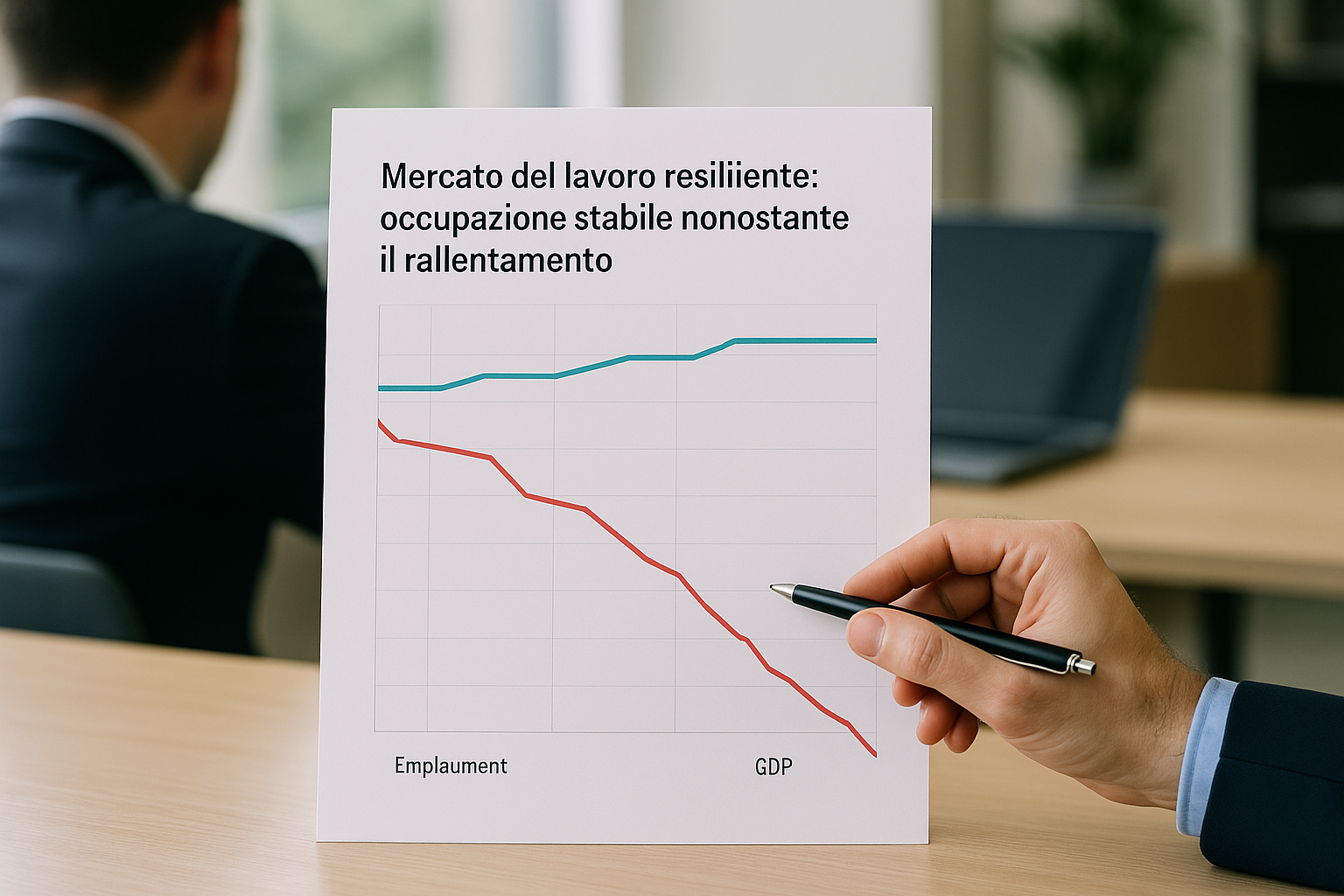 Grafico che confronta occupazione stabile e rallentamento della crescita economica