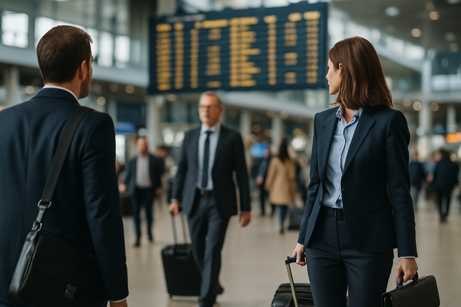 Viaggiatori in aeroporto, simbolo della ripresa dei flussi turistici internazionali