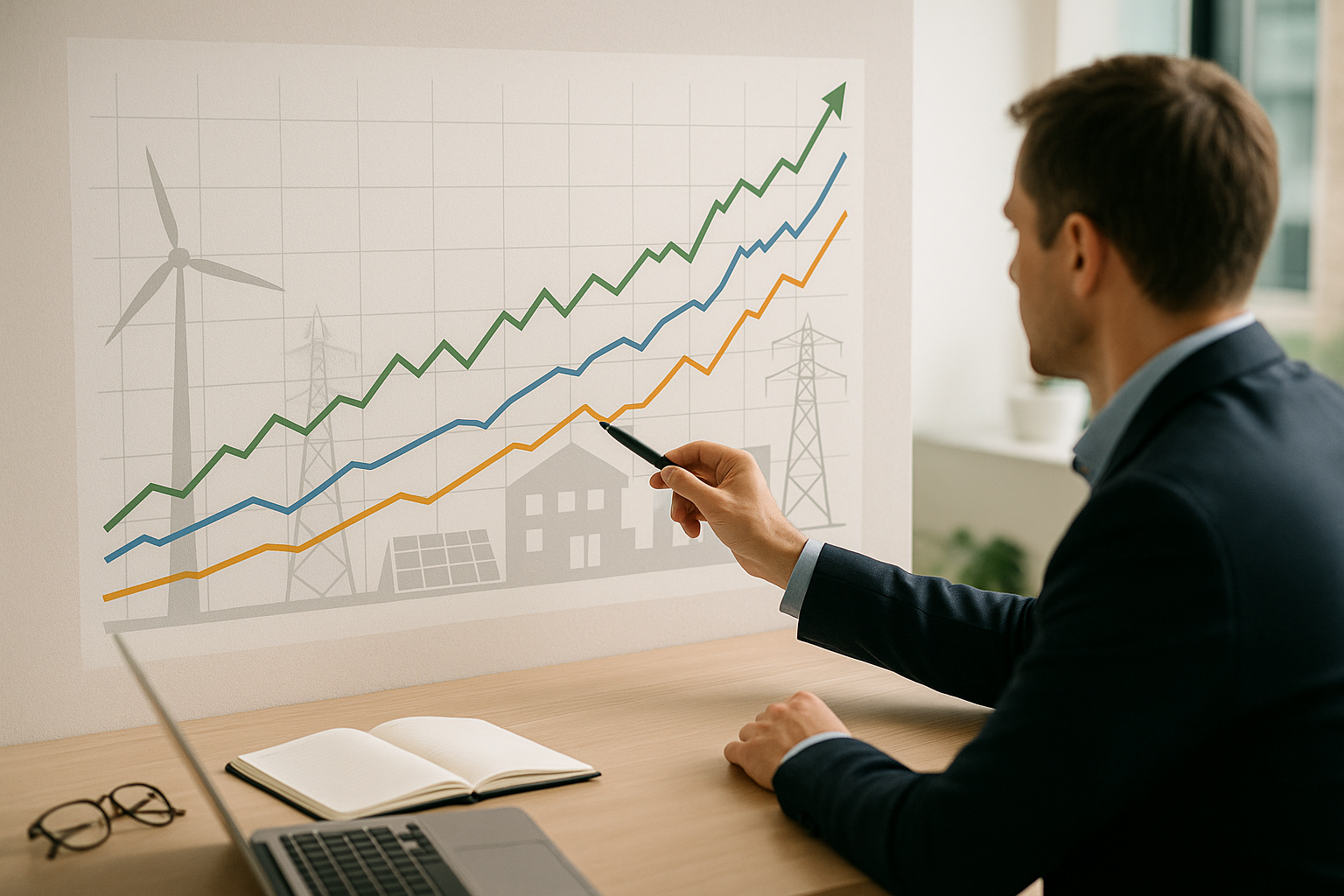 Andamento dei prezzi dell’energia e transizione energetica rappresentati in modo astratto