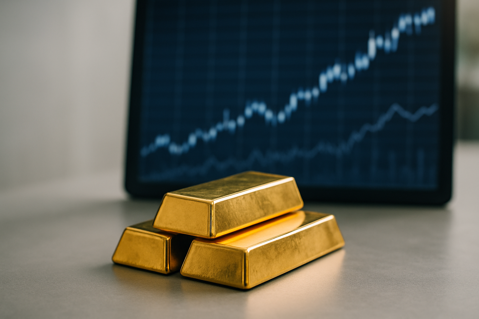 Lingotti d’oro accanto a un grafico finanziario astratto che richiama la ricerca di beni rifugio in fasi di incertezza